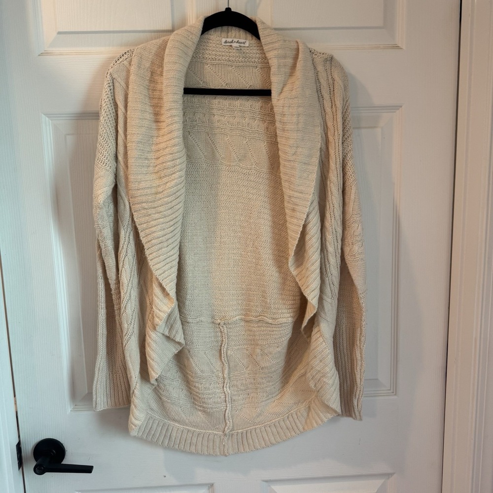 Derek‎ Heart Ivory Long Sweater Women Sz M Long Sleeve Open Front Fisherman